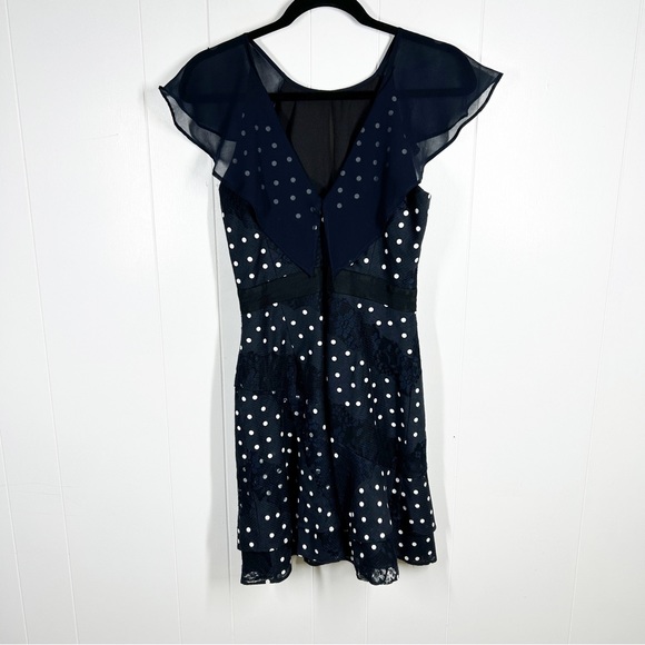 Harlyn Navy Polka Dot & Lace Sleeveless Mini Dress Extra Small - Picture 2 of 9